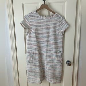 LOFT outlet white w/multi color stripe shift dress small